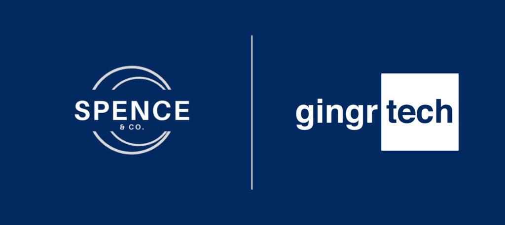 Logos of GingrTech, business simulation games company, and Spence & Co.
